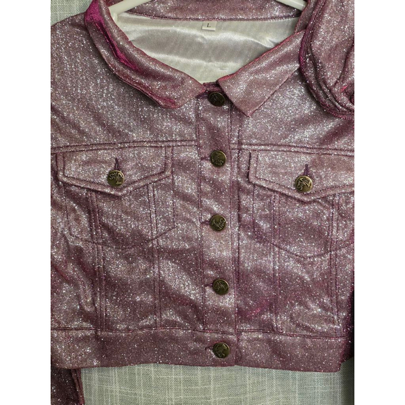 Women's Unbranded 3-Piece Set L Purple pink sparkly Jacket, Top & Shorts - Picture 6 of 12